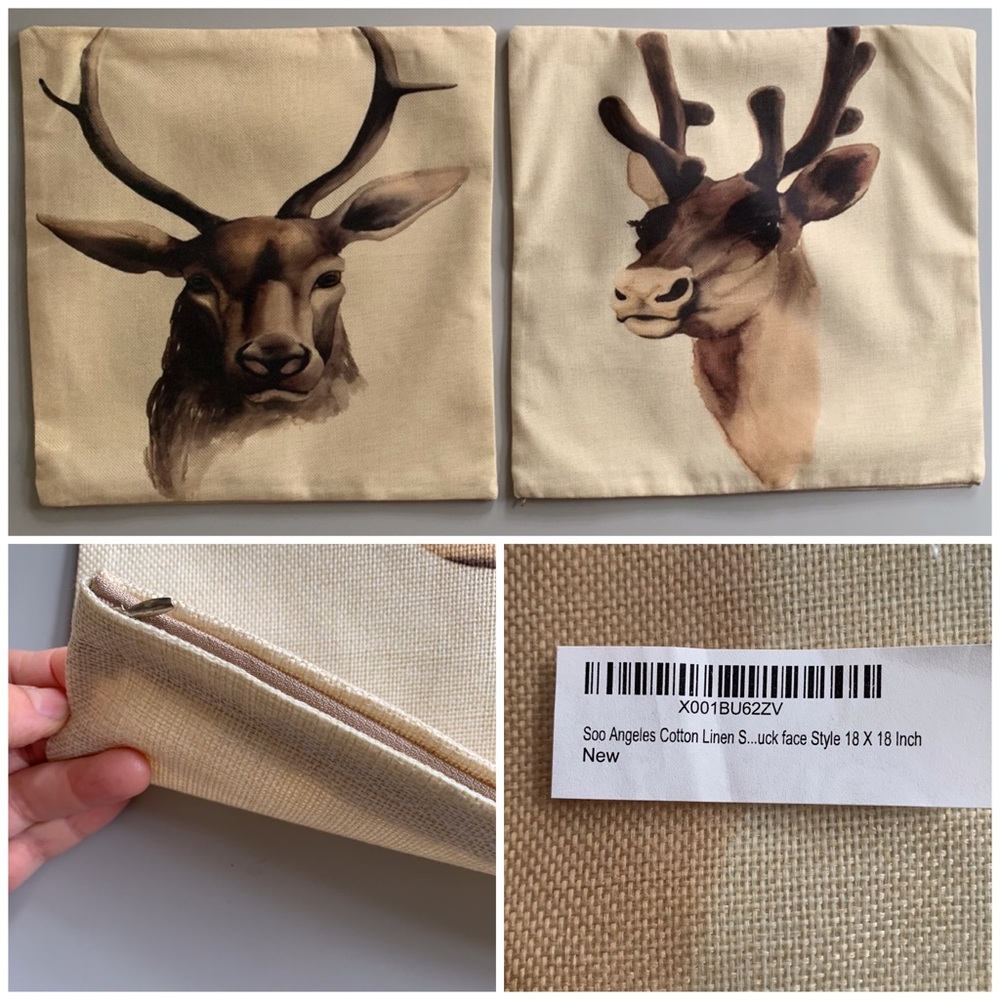 Set of 2 Cotton Linen Pillow Cover Deer and Buck